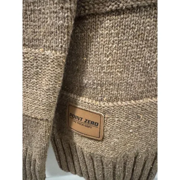 Point Zero Sweater Men L Brown Shawl Collar Knit Button Long Sleeves Pullover - Picture 3 of 10